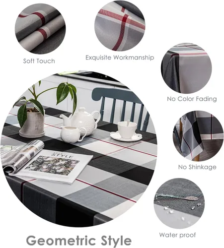 Miniatura 4 de Melodieux Mantel rectangular a cuadros para exteriores, impermeable, resistente a las arrugas, decoración clásica de mesa, fiesta, cocina, comedor