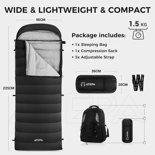 Miniatura 8 de ATEPA 3-in-1 Hybrid Down Sleeping Bag, Lightweight 3 Season Backpacking Sleeping Bag with Pad Attachment System & Compression Sack for Spring Summer