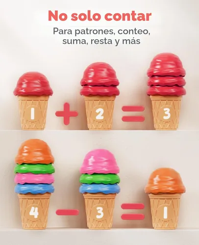 Miniatura 2 de JoyCat Juego de actividades de aprendizaje preescolar para helados, conteo y clasificación de colores, juguetes apilables para niños de 1 a 5 años