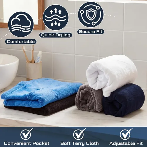 Miniatura 7 de Tudomro 2 toallas de baño para hombre, toalla grande de rizo ajustable con bolsillo para después de la ducha, para hombres, regalo, spa, Gris