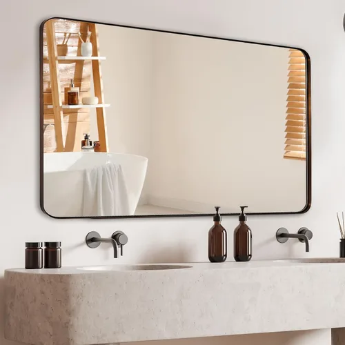 Miniatura 9 de ANDY STAR - Espejo de pared para baño, espejo de baño de bronce de 22 x 30 pulgadas con marco de metal de acero inoxidable de esquina redondeada