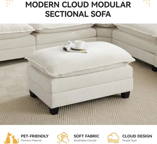 Miniatura 6 de Otomán de Sofá Moderno de Chenille Nube de 35'', Otomán Rectangular para Sofá Seccional Modular, Beige