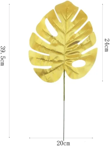 Miniatura 2 de GANAZONO 12 hojas de tortuga artificiales doradas con varilla, hojas de Monstera de seda para decoración del hogar y fiestas, 15.55 x 7.87 pulgadas