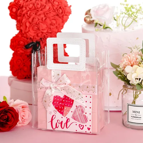 Miniatura 4 de Yolyoo Paquete de 15 bolsas de regalo transparentes con asas blancas, bolsas de plástico de PVC transparentes para envolver regalos, bolsas