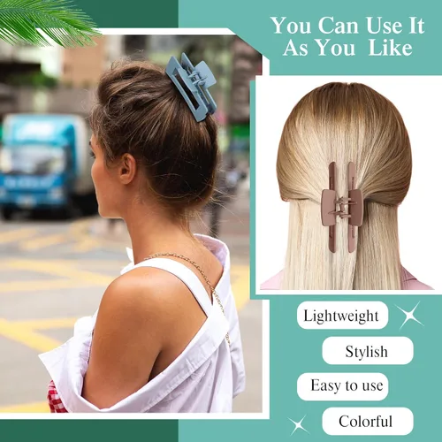 Miniatura 5 de XunYee 60 pinzas para el pelo a granel para mujeres y niñas, 4.1 pulgadas, rectángulo, grande, antideslizante, cuadrado, fuerte sujeción