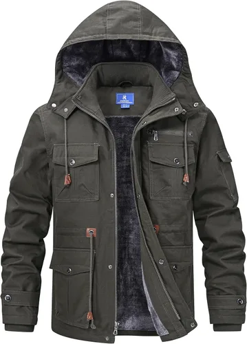 Miniatura 10 de Rapoo Chaqueta de invierno para hombre, de algodón, con forro polar, gruesa y cálida, con capucha