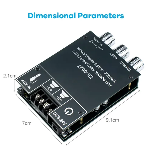 Miniatura 6 de Hosyond ZK-502T - Placa de amplificador Bluetooth 5.0 de 100 W con control de agudos y graves, TPA3116D2 50 Wx2, placa de amplificador Bluetooth