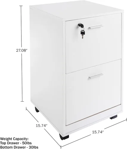 Miniatura 2 de Lavish Home - Archivador de 2 cajones con cerradura y cajón profundo, archivador rodante para debajo del escritorio, hogar u oficina (blanco)