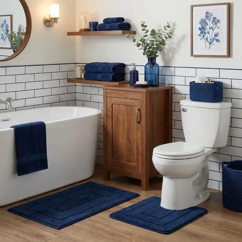 Miniatura 42 de GRANNY SAYS Juego de 2 alfombras de baño suaves para baño, alfombras de baño antideslizantes y lavables, alfombras de baño absorbentes para bañera