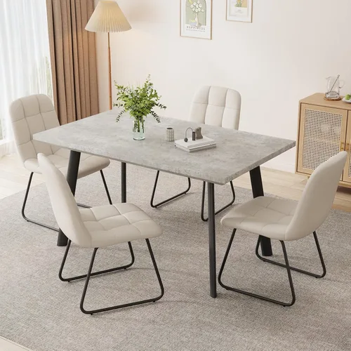 Miniatura 48 de ZckyCine Conjunto moderno de mesa de comedor de 5 piezas con mesa rectangular de madera y 4 sillas tapizadas en cuero, capacidad para 4 personas