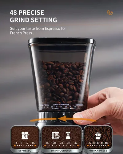 Miniatura 2 de SHARDOR Molinillo de café profesional de muelas cónicas, molinillo de granos de café con 48 configuraciones de molienda para espresso, goteo