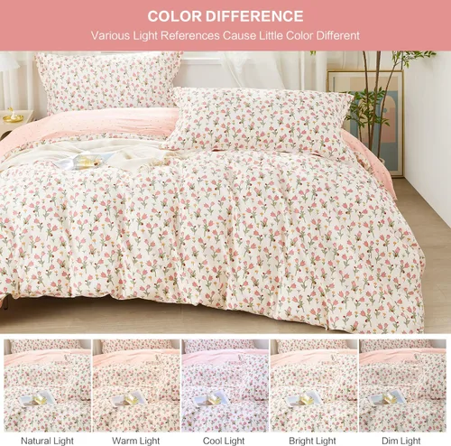 Miniatura 6 de SAPHREAS Juego de Funda de Edredón de Flores Rosas 2 piezas Algodón Estilo Jardín Campanilla Floral Ropa de Cama Juego de Funda de Edredón 100%