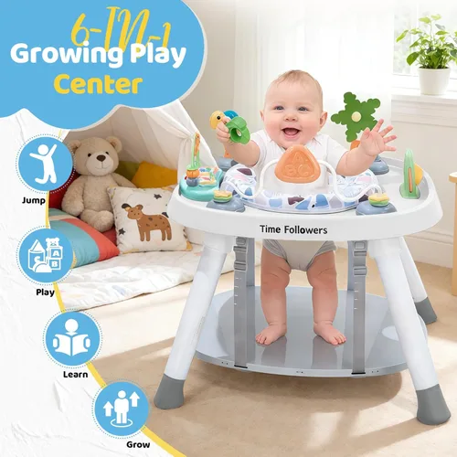 Miniatura 2 de Time Followers® 6 en 1 Centro de Actividad para Bebé Saltarines y Balancines Andador y Mesa de Juego Estacionaria de 4 Etapas para Niños Blanco