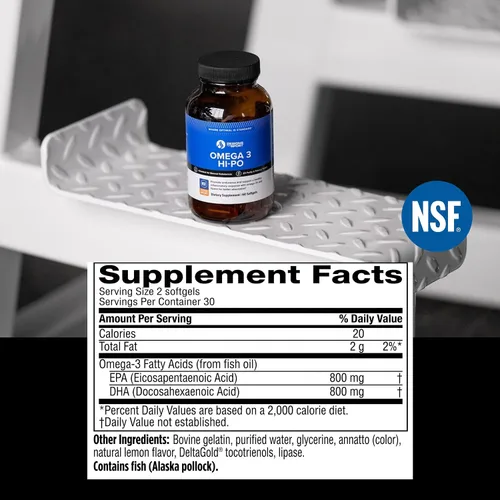 Miniatura 2 de Designs for Sport Omega 3 HI-PO - Aceite de pescado triglicérido de alta potencia - 1500 mg de omega-3 con 750 mg de EPA y 750 mg de DHA - Sin