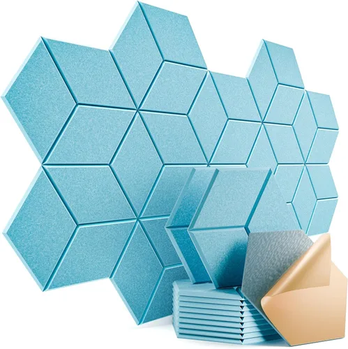 Miniatura 23 de Paquete de 12 paneles acústicos autoadhesivos de 12 x 10 x 0.4 pulgadas, paneles de espuma a prueba de sonido con alta densidad, diseño forrado