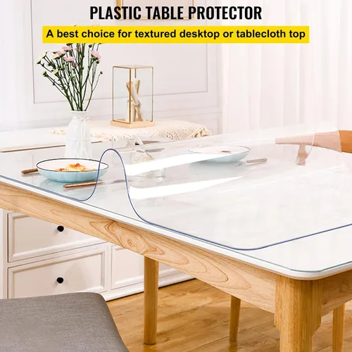 Miniatura 3 de VEVOR - Cubierta de mesa de plástico, 36 x 60 pulgadas, protector de mesa transparente de 1.5 mm de grosor, tapete de escritorio transparente