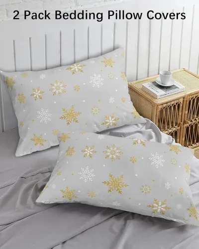 Miniatura 3 de Fundas de almohada de invierno con copos de nieve de tamaño estándar, 2 paquetes de fundas de almohada suaves para cama, fundas de almohada lumbar
