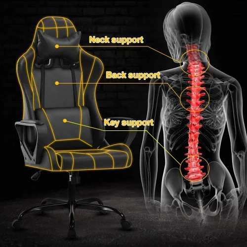 Miniatura 5 de Silla moderna para videojuegos, ergonómica con respaldo alto, silla de oficina de piel sintética con soporte lumbar, color negro