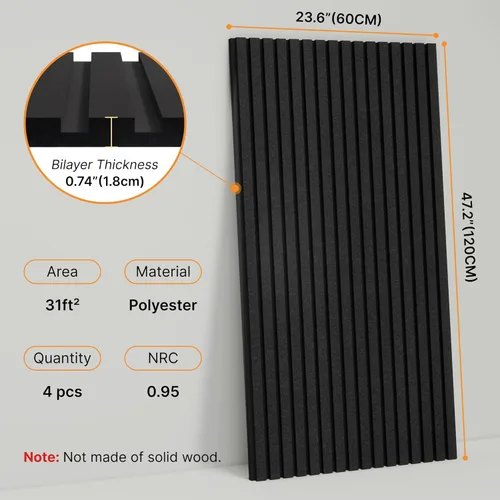 Miniatura 2 de Paquete de 4 Paneles Acústicos de Pared de Doble Capa Engrosados Autoadhesivos, 47"x23.6"x0.72" Paneles Insonorizantes Grandes de Alta Densidad