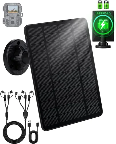 Miniatura 9 de Panel solar de cámara de sendero, cargador de panel solar de 3 W con batería de 5000 mAh y cable USB-C de 6 V y puerto de CC de 9.8 pies, panel