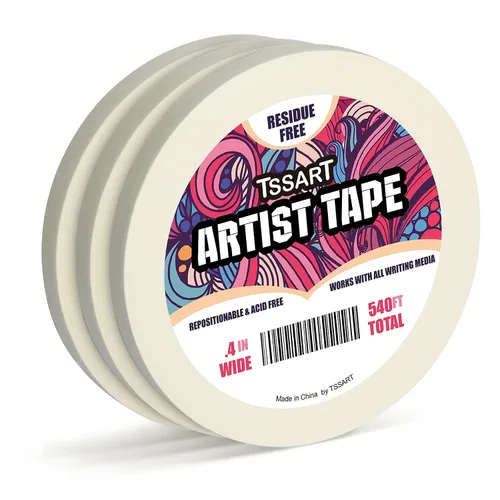 Miniatura 10 de Paquete de 3 cintas blancas para artistas, cinta adhesiva para dibujar, acuarela, pintura, lienzo, enmarcado, sin ácidos, 0.2 pulgadas de ancho