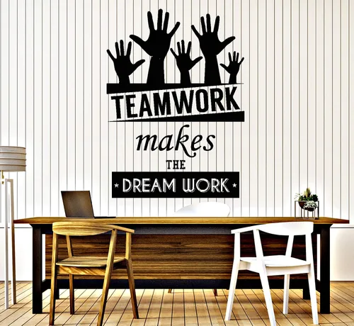 Vinilo adhesivo para pared, diseño de oficina con cita de trabajo en equipo hace el trabajo de ensueño decoración (z3955) negro