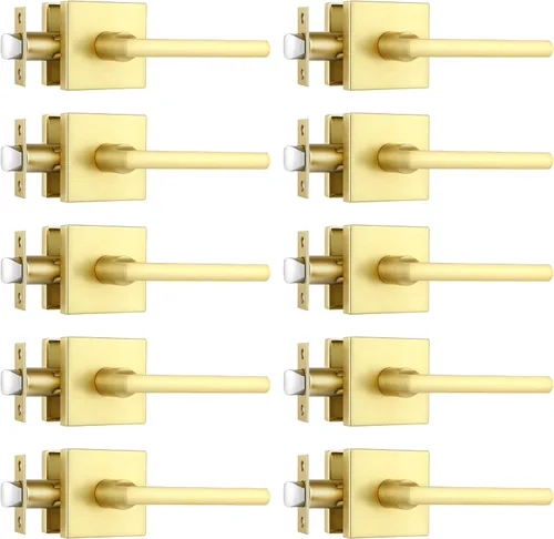 Miniatura 27 de Paquete de 1 pomo de puerta dorado, manija dorada para puerta interior con acabado de latón satinado, manijas de puerta de privacidad