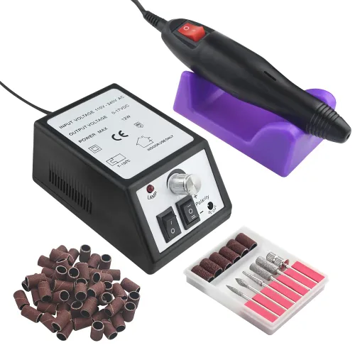 Taladro eléctrico profesional de 20,000 rpm, para arte de uñas, máquina rápida de acristalamiento, con 1 paquete de bandas de lijado (negro)