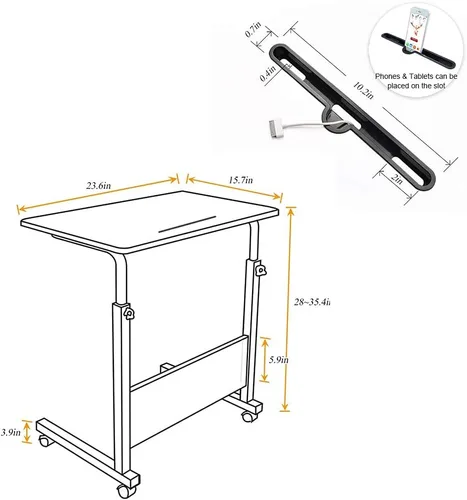Miniatura 3 de Mesa auxiliar, 31.5 pulgadas/21.6 pulgadas, soporte ajustable para laptop, bandeja de carrito portátil, mesa de noche para computadora, mesa