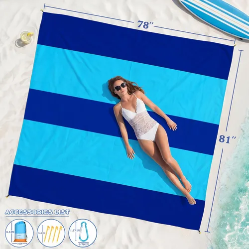 Miniatura 22 de Famstar Beach Blanket Oversized Extra Large 78"X81"/10'X9',Waterproof Sandproof Beach Blanket 2-8 Adults Lightweight Durable for Travel Camping