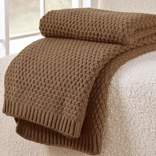 Miniatura 19 de Manta de punto beige para sofá, manta de punto de tablero de ajedrez beige para cama, manta de punto reversible suave y acogedora, 50 x 60 pulgadas