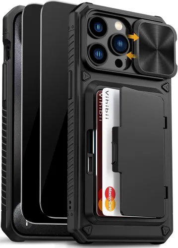 Miniatura 52 de Vihibii Funda para iPhone 13 Pro Max/iPhone 12 Pro Max con tarjetero (4 tarjetas) [bloqueo RFID] y cubierta de cámara deslizante, protección contra