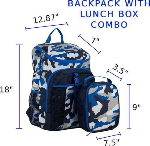 Miniatura 2 de FUEL Combo de mochila con lonchera 18 pulgadas, de lujo, dos compartimentos, resistente al agua, con bolsillos laterales para botella de agua