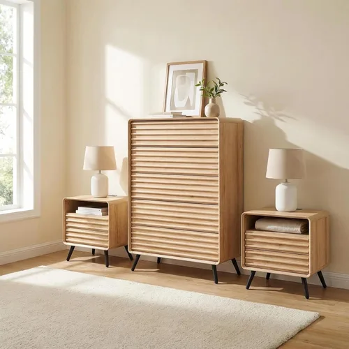 Miniatura 6 de RedLemon 48'' Tall 5 Drawers Dresser for Bedroom, Mid Century Modern Wood Fluted Dresser, Chest of Drawers with Smooth Rounded Corner & Tapered Leg