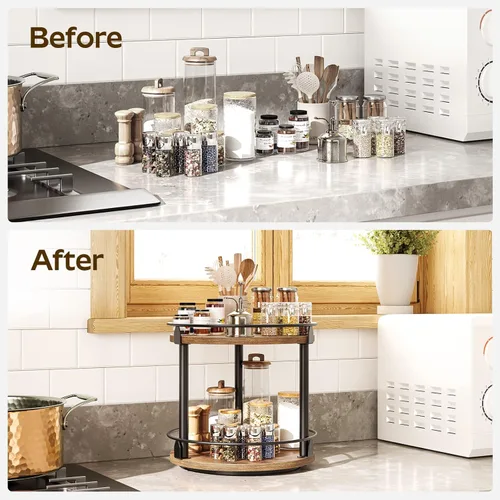 Miniatura 5 de YATINEY Lazy Susan SR22BR - Organizador giratorio para especias, organizador de platos giratorios de 2 niveles, soporte industrial para especias