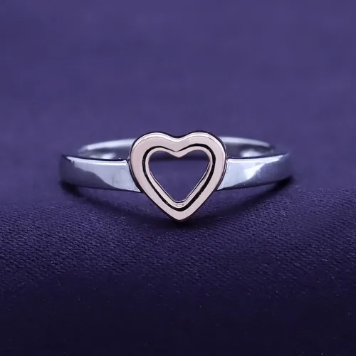 Miniatura 3 de Anillo de corazón abierto de oro de 14 quilates sobre plata de ley Jewel Zone, Plata de ley, oro, oro de 14 quilates