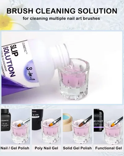 Miniatura 4 de LOUINSTIC Solución deslizante para uñas de poligel y kit limpiador de pinceles de arte de uñas, solución antideslizante de gel de uñas de poliéster