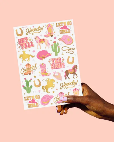 Miniatura 5 de xo, Fetti Tatuajes temporales de vaquera – 50 estilos de lámina dorada Decoraciones de fiesta de cumpleaños, accesorio de vaquera Giddy Up