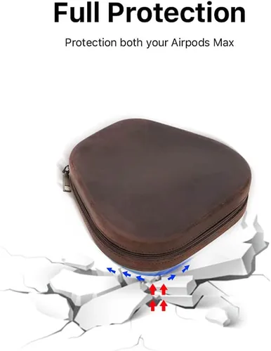 Miniatura 4 de Hiram - Funda de cuero genuino para Airpods Max, funda de viaje portátil de cuero de vaca Crazy Horse para Airpods Max, funda de auriculares