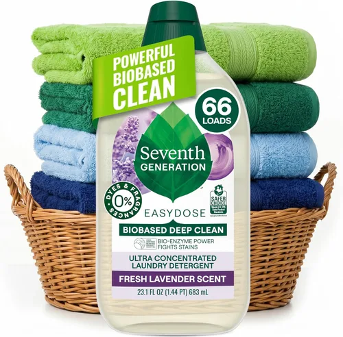Seventh Generation - Detergente EasyDose para ropa ultra concentrado: 66 cargas, aroma de lavanda fresca, 23,1 onzas líquidas