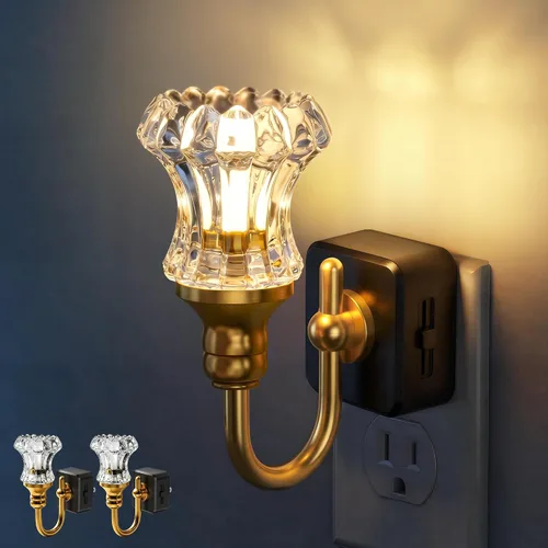 Miniatura 18 de DORESshop Luz nocturna LED, luces nocturnas giratorias que se enchufan a la pared con sensor de luz automática de 3000 K luz nocturna con brillo