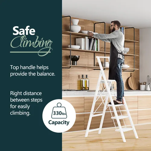 Miniatura 2 de WOA WOA Escalera de 5 escalones para techo de 10 pies de alto, escalera plegable ligera con pedales anchos antideslizantes, taburete con barandilla