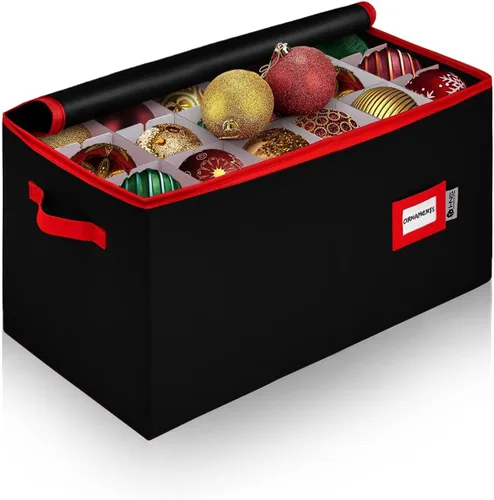 Miniatura 12 de Contenedor de almacenamiento para adornos de Navidad con divisores, almacena hasta 54 adornos, con cremallera, cómodo, ajustable, organizador grande