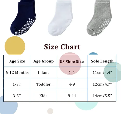 Miniatura 3 de Tenpluszero Calcetines de algodón antideslizantes para niños pequeños, calcetines de algodón con agarres para bebés, niños y niñas