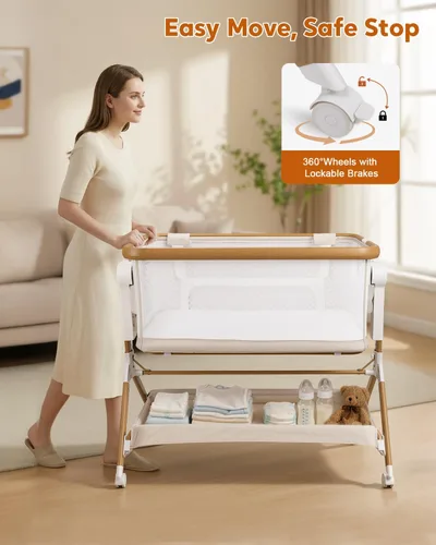 Miniatura 9 de suihuooo Bassient para bebé con ruedas y almacenamiento, cuna mecedora para bebé, cama de noche