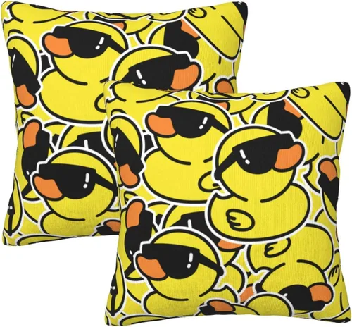 Miniatura 14 de Fiokroo Juego de 2 fundas de almohada de goma con diseño de patos de dibujos animados amarillos, fundas de almohada cuadradas para sofá, dormitorio