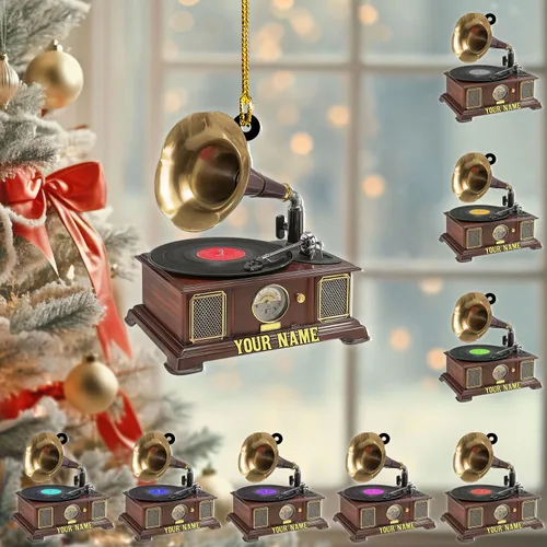 Miniatura 17 de Adorno de Navidad personalizado, máquina de discos de vinilo, adorno plano 2D, adorno para tocadiscos, instrumento musical, decoración de árbol