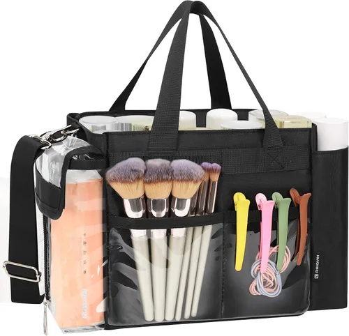Miniatura 8 de TANTO Bolsa de maquillaje extra grande, bolsa de maquillaje para artista con divisor, bolsa organizadora de cosméticos profesional, bolsa