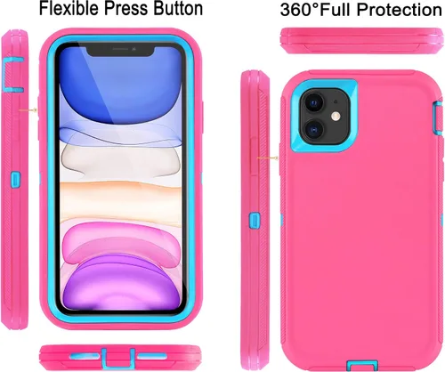 Miniatura 4 de Funda para iPhone 11 con 2 protectores de pantalla, protección contra caídas, cuerpo completo, resistente de servicio pesado, de grado militar, a