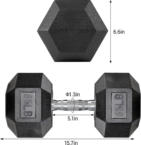 Miniatura 4 de LIFERUN Mancuerna individual de hierro fundido con revestimiento de goma, peso libre de mancuernas hexagonales, 30-85 libras